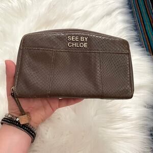 See by Chloe Y2K Brown Zip around Continental Wallet Leather Exotic Embossed